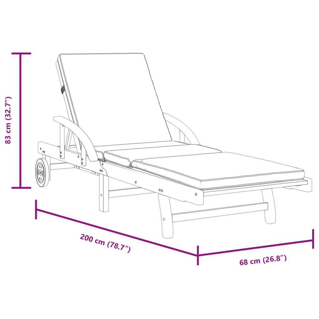 Sun Loungers With Cushions, 2 Pcs, 200X68X83 Cm, Solid Acacia Wood