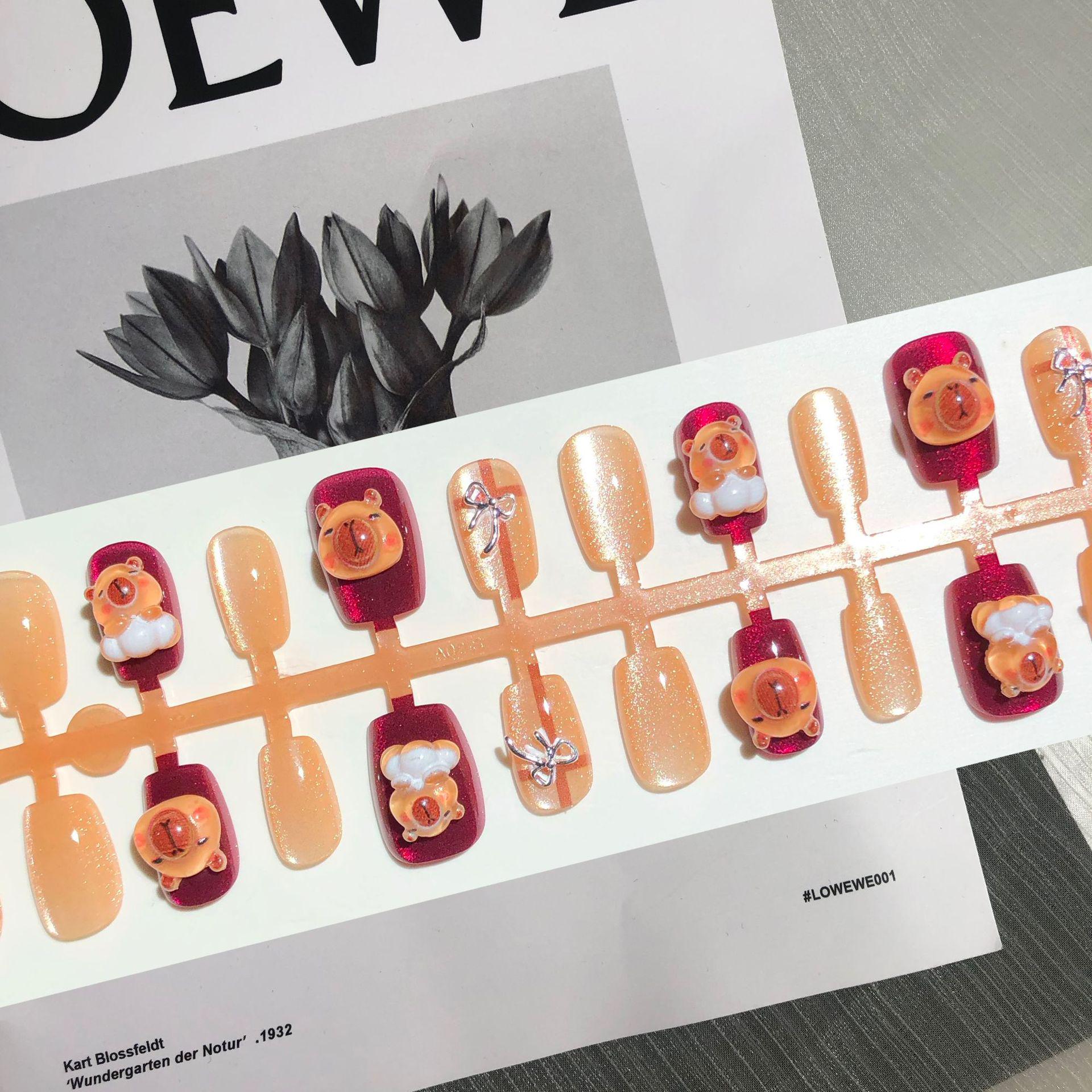 

Патчи для ногтей Капибара Медведь - 30 шт. Милый детский сонный дизайн с золотым кошачьим глазом YM765-S Capybara [All Size S]