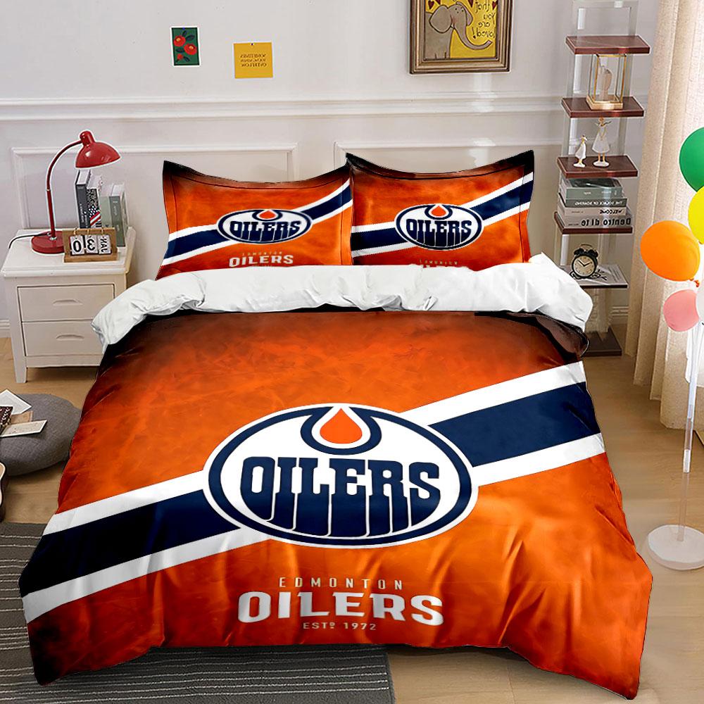 Edmonton Oilers Bettwäsche-Set  Bettwäsche Bettbezug-Set Bettbezug Kissenbezüge    (1 * Bettbezug 2 * Kissenbezüge, ohne Bettdecke) 140x200cm