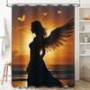 Angel Silhouette At Sunset Waterproof Shower Curtain