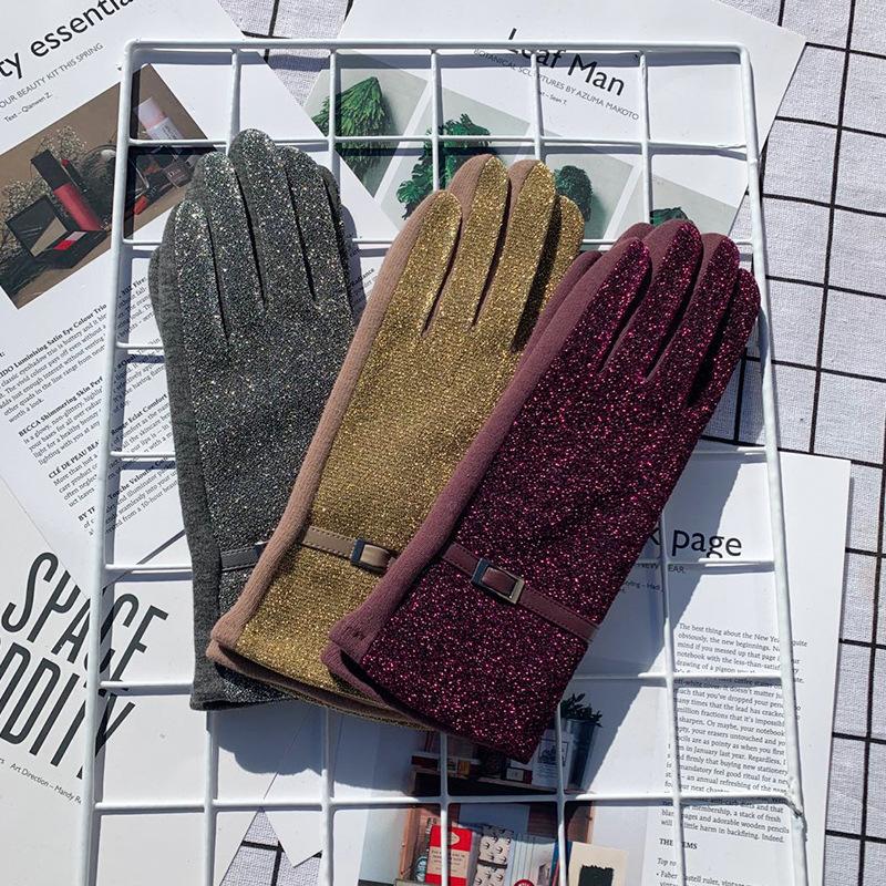 Women Winter Keep Warm Touch Screen Shiny Bright Silk Gloves Fashion Personality Elegant Luxury Style Drive Cycling