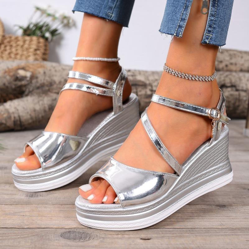 Ballerines peep-toe larges pour femmes, Sandales compensées à boucle unique, Chaussures d'été décontractées pour femmes