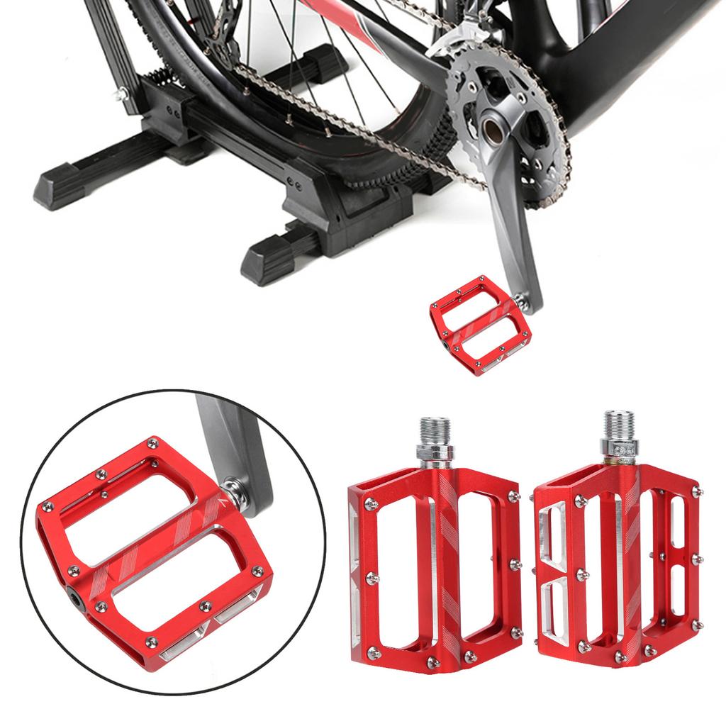 Mountain Bike Aluminum Alloy Bearings Pedal Road Cycling Flat Pedal Bike Bicycle Adapter PartsRed