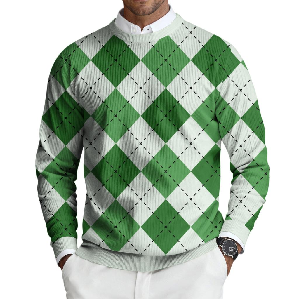 Pulôver Masculino de Tricô Canelado de Manga Comprida e Gola Redonda