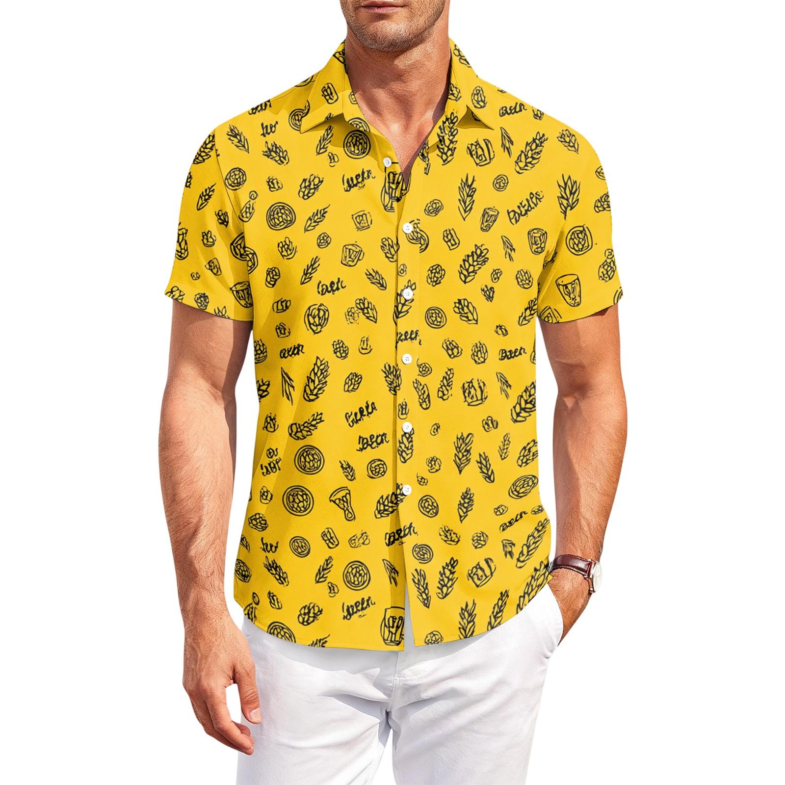 

Men s Casual Loose Fit Short Sleeve Shirt Button Down Beer Festival Print Lightweight Breathable Summer Top S