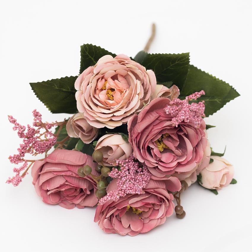 

1/4pcs Artificial Flowers Peony Home Wedding Room Decor Festival Party Garland Material Diy Gift Box Indoor Furnishing Silk Rose 1pc рожевий червоний колір