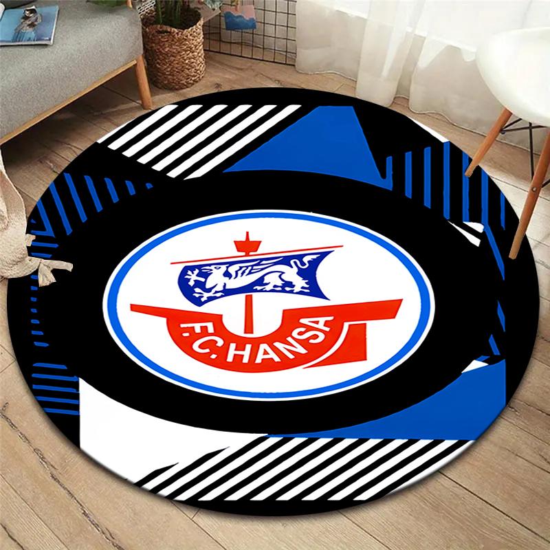 Kulatý koberec FC Hansa Rostock, Koberec do obývacího pokoje, ložnice, k pohovce, herny, Dekorace, Protiskluzová podložka