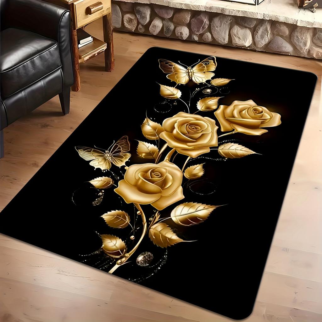 Modern Large Floral Print Floor Mat, Botanical Non-Slip Washable Rug, Decorative Area Carpet for Kitchen Laundry Living Room
