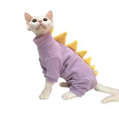 Dinozor Kedi Giysileri Kış Sfenks Kedi Pijama Kostümü Yumuşak Polar Sıcak Kedi Ceketi İç Mekan Tüysüz Kediler İçin
