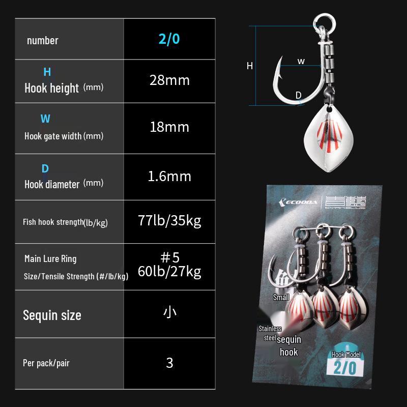 ECOODA Green Blue Stainless Steel Anti-Corrosion Spinner Hook for Sea Fishing