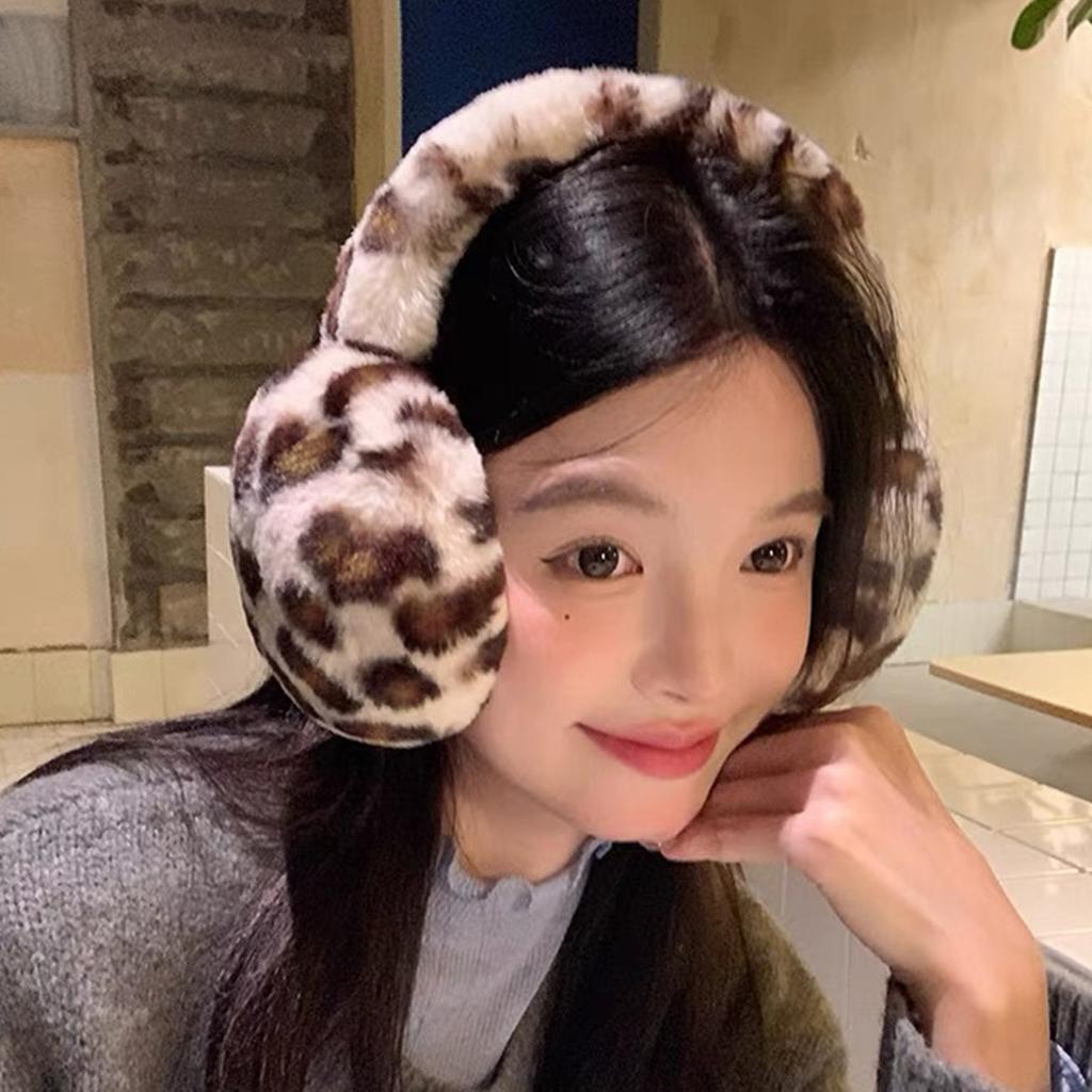 2026 New American Leopard Print Soft Plush Ear Warmers Winter Warm Earmuffs Fashion Y2k Earmuff Outdoor Cold Folding Ear-muffs