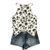Boho Blumenmuster Ärmelloses Tanktop Leichte Sommer-Freizeitbluse Lockere Passform mit Verstellbaren Trägern für Damen
