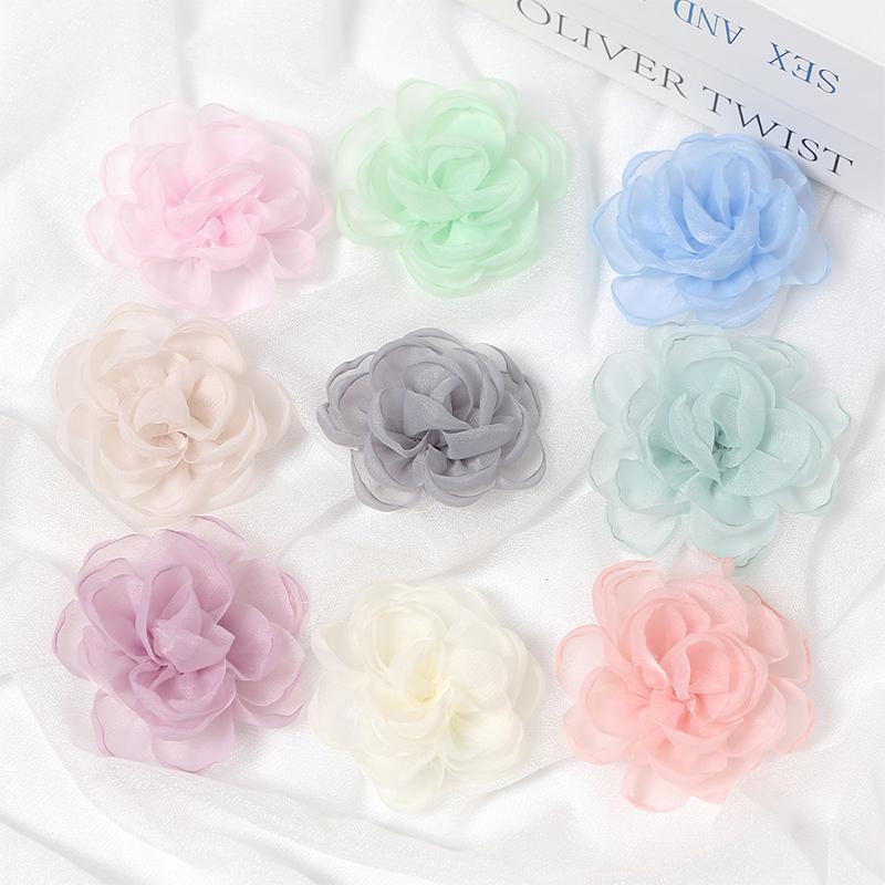 5/10Pcs 5.5cm Vintage Fabric Camellia Rose Chiffon Artificial Flowers for Women Wedding Party  Dress Decoration Craft Jewelry