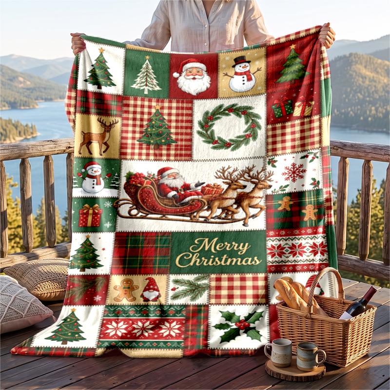Christmas Flannel Throw Blanket Soft Warm Cozy For Sofa Bed Indoor Home Use Great Holiday Gift