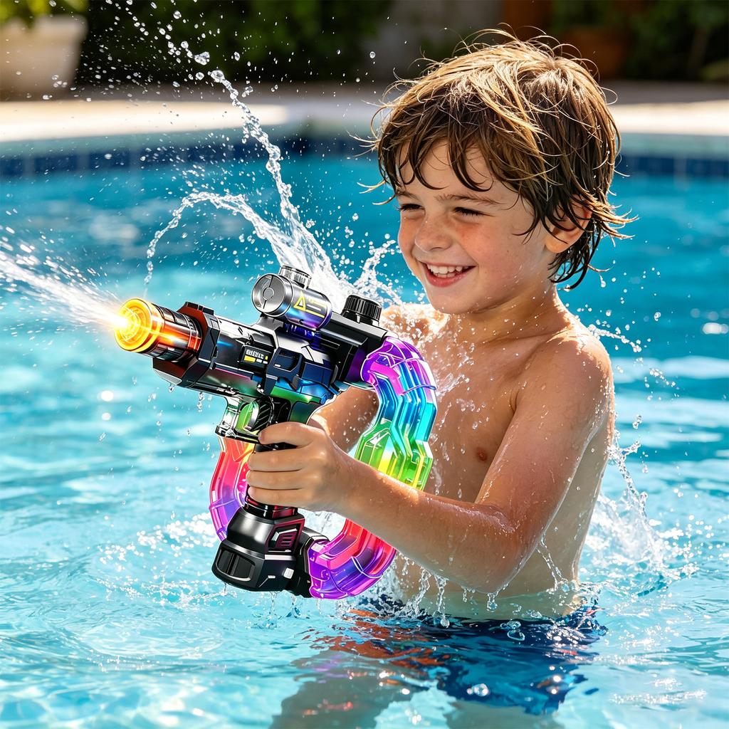 Outdoor Kids Water Gun Toy with Light and Sound Effects Rechargeable Water Blaster for Summer Play and Water Activities Safe Durable Design