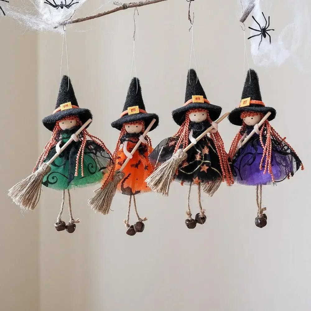 Multicolor Halloween Hanging Decoration Riding a Broomstick Witch Cartoon Pumpkin Ghost Hanging Pendants Scene Dress Up