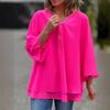 V-Neck 7-Sleeve Chiffon Top 2024: Europe & America Collection with Metal Zipper