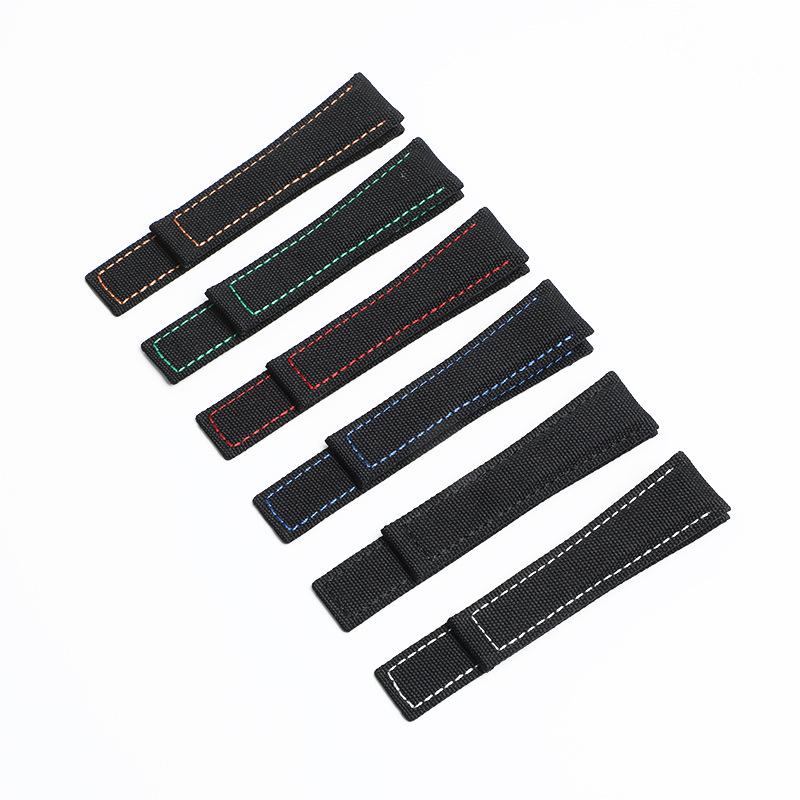 HY Hao Ya Men's Genuine Leather & Nylon Canvas Watch Strap with Velcro Closure, Available In 20mm and 22mm Sizes.