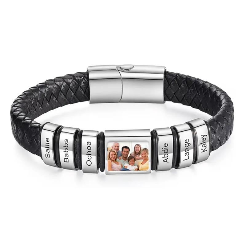 Personalizovaný náramek s fotografií pro muže, náramek s vlastním obrázkem, kožený gravírovaný náramek, šperk jako dárek pro muže, chlapce, manžela