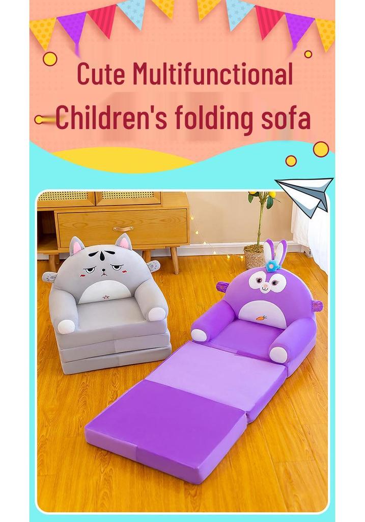 Multi-Function Folding Toddler Sofa: Cartoon Design, Washable Cushion, Perfect for Boys & Girls' Reading and Play.