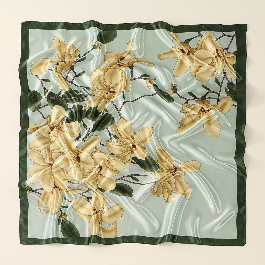 90*90CMSatin Square Scarf Women Muslim Hijab Elegant Print Silk Neckerchief Shawl Wraps Headband Handle Hair Accessories Bandana