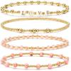 Dainty Gold Plated Pearl Crystal Beaded Bracelets Set for Women 14K Gold Plated Bead Pearl Beads Bracelet Stackable Paperclip Link Chain Bracelets