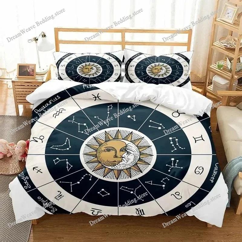 Sun and Moon Duvet Cover Set Boho Bedding Set for Kids Boys Girls Bohemian Style Queen Size Comforter Cover Psychedelic Design