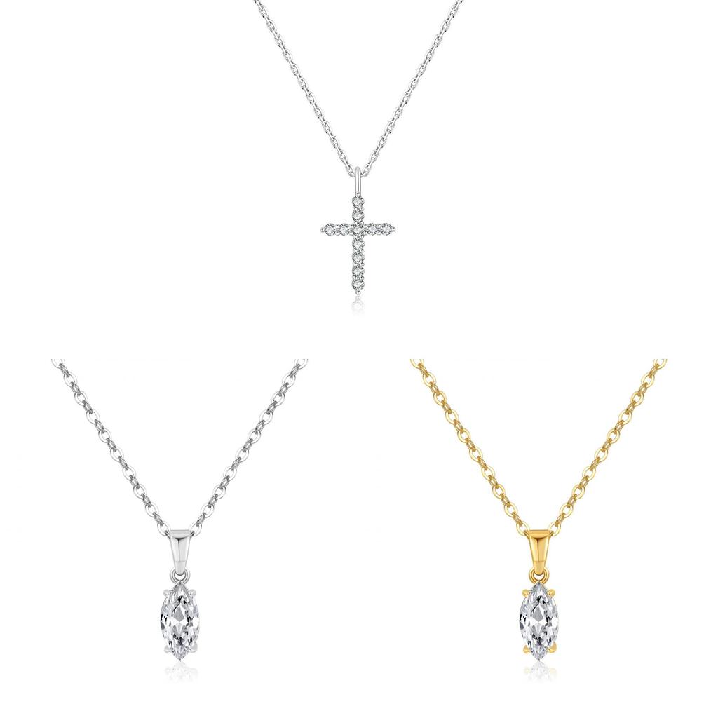 Copper Gold Plated Zircon Pendant Necklace With Water Drop Design For Women
