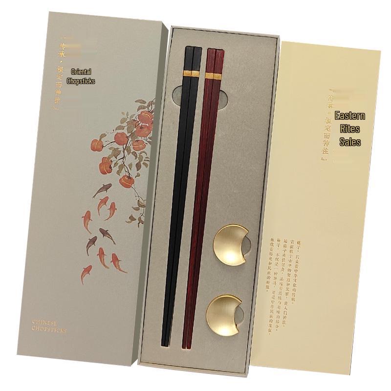 Oriental Luxury Chopstick Set: Ebony & Rosewood Chopsticks with Rests, No Paint/Wax, Perfect for Couples & Gifts.