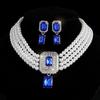 Square gemstone full diamond earrings necklace set choker multi-layer bridal anti-pearl necklace earrings