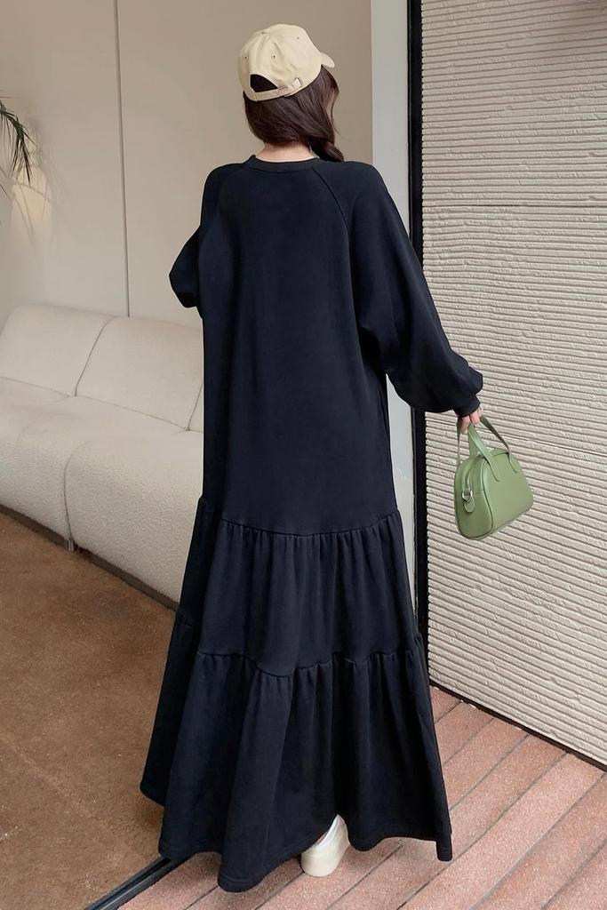 Chubikime Long Loose Long Crew Solid Plus Flared Women's Dress, Fit, Sleeves, Neck, Color, Sizes, Figure-Flattering, Slimming, Stylish, Dress, Casual,