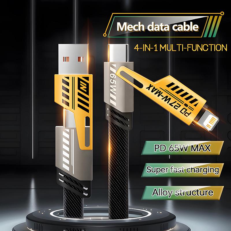 4 In 1 Mecha Fast Charging Data Cable Cord PD 27W For iPhone 15 Samsung Xiaomi 65W USB Type C Multi Port Quick Charge Wire Line