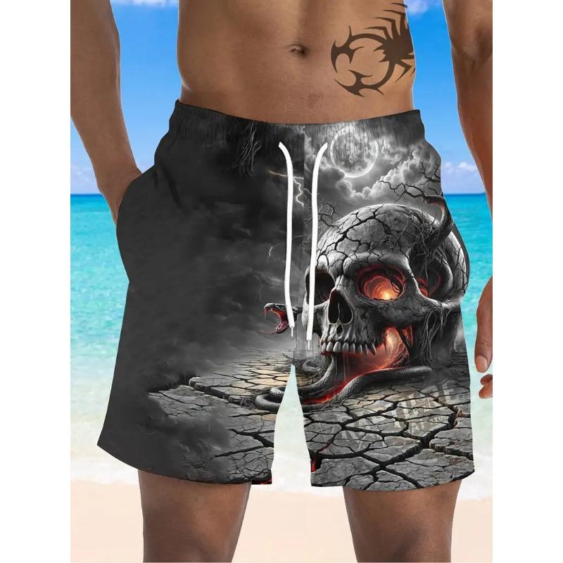 2025 New Men Beach Pants Horror Skull 3D Printed Men's Shorts Summer Quick-drying Trunks Men's Clothing Hawaiian Trendy Shorts