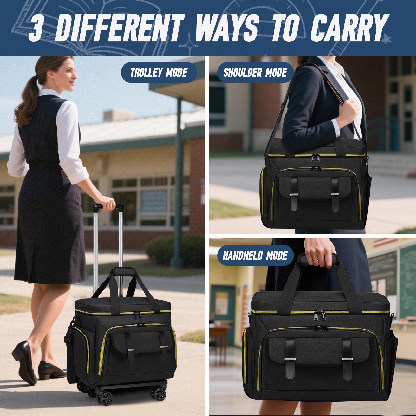 

Large Rolling Teacher Bag with Detachable Trolley, Multifunctional Suitcase on Wheels, Oxford Cloth чёрный