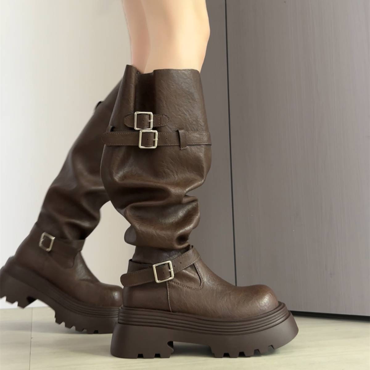 

Retro fashion pants boots women s 2025 autumn new thick-soled round head heightening stacking boots but knee boots women 40 коричневий