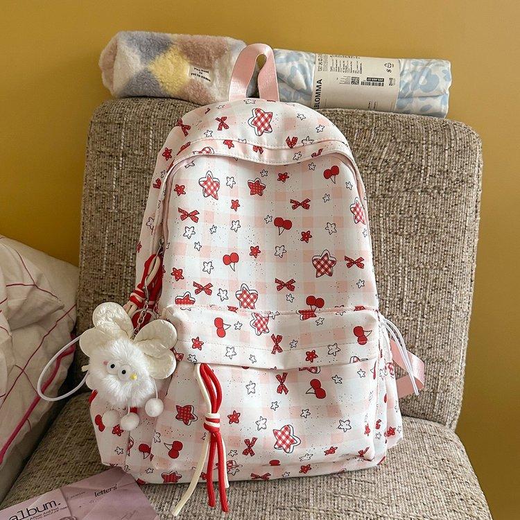 Schoolbag niche ins Mori backpack female large capacity junior high school high school student schoolbag cherry Korean version star print backpack