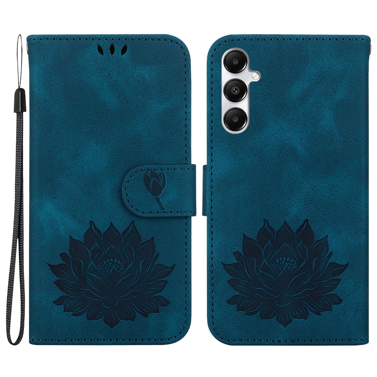

For Samsung Galaxy A35 5G Case Lotus Pattern Leather Phone Cover with Strap Blue