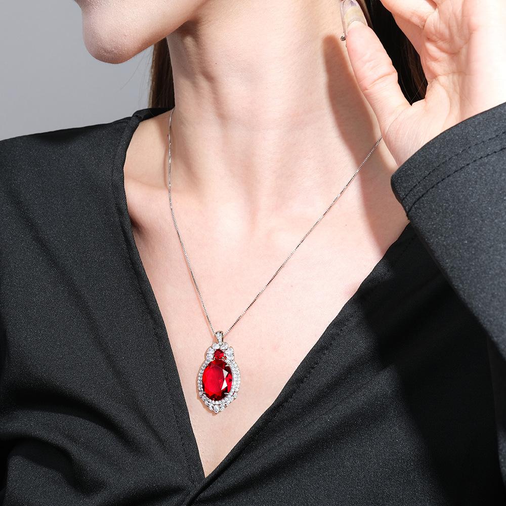 925 Sterling Silver Classic Fashion Red Zircon Full Diamond Necklace Birthday Anniversary Anniversary Party Gift