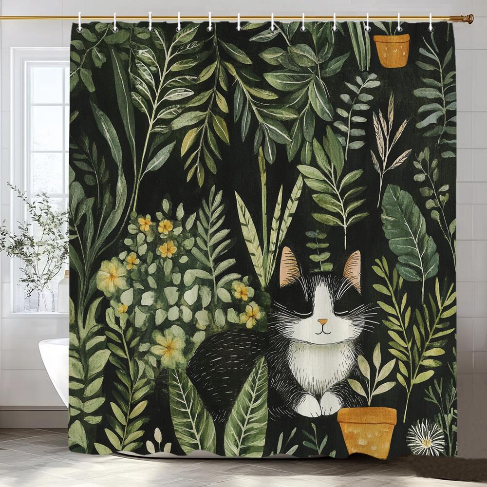 Funny Cat Shower Curtains Cute Cartoon Cat Bath Curtain,3d Printed Creative Bathroom Accessories Home Decoration With Hooks