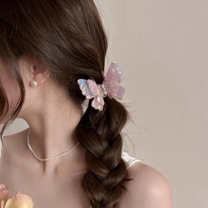 Gradient Double Layer Butterfly Claw Clip for Women Korean Sweet Temperament Pan Hair Shark Clip Girl Hair Accessories