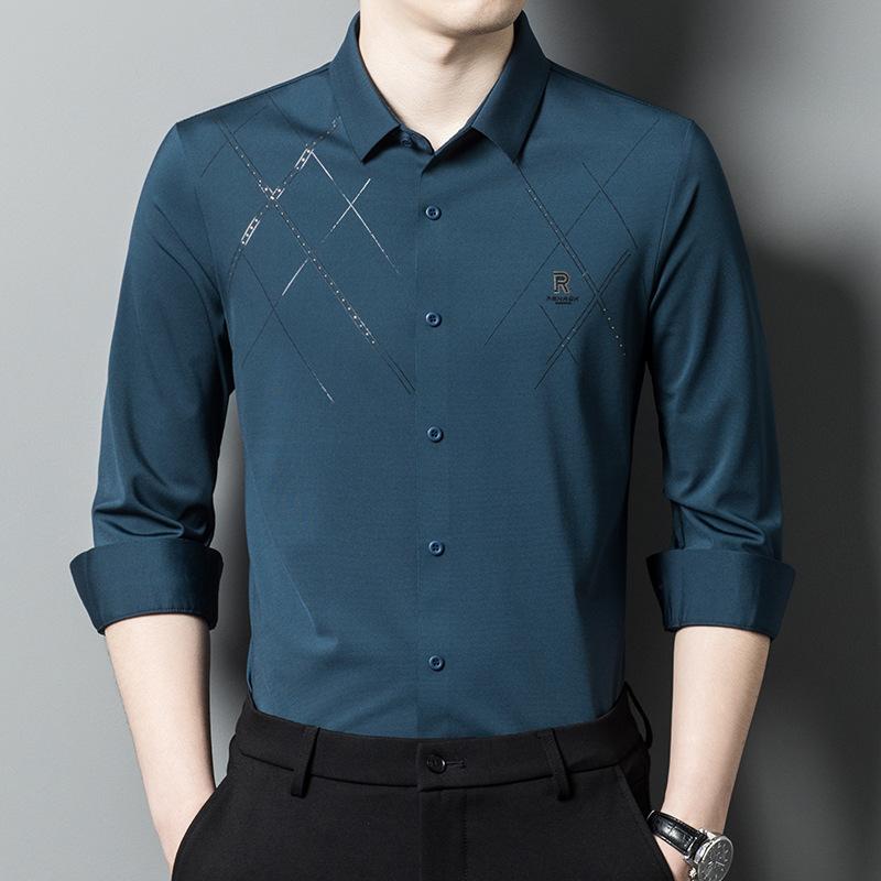 Spring and Autumn Striped Long-sleeved Men's Lapel Shirts for Young and Middle-aged Business Casual Dad Base Shirts