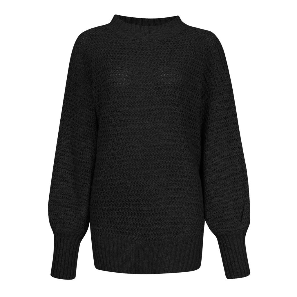 Damenmode Halber hoher Kragen Locker Einfarbig Langarm Dicke Nadel Seitenschlitz Strickpullover