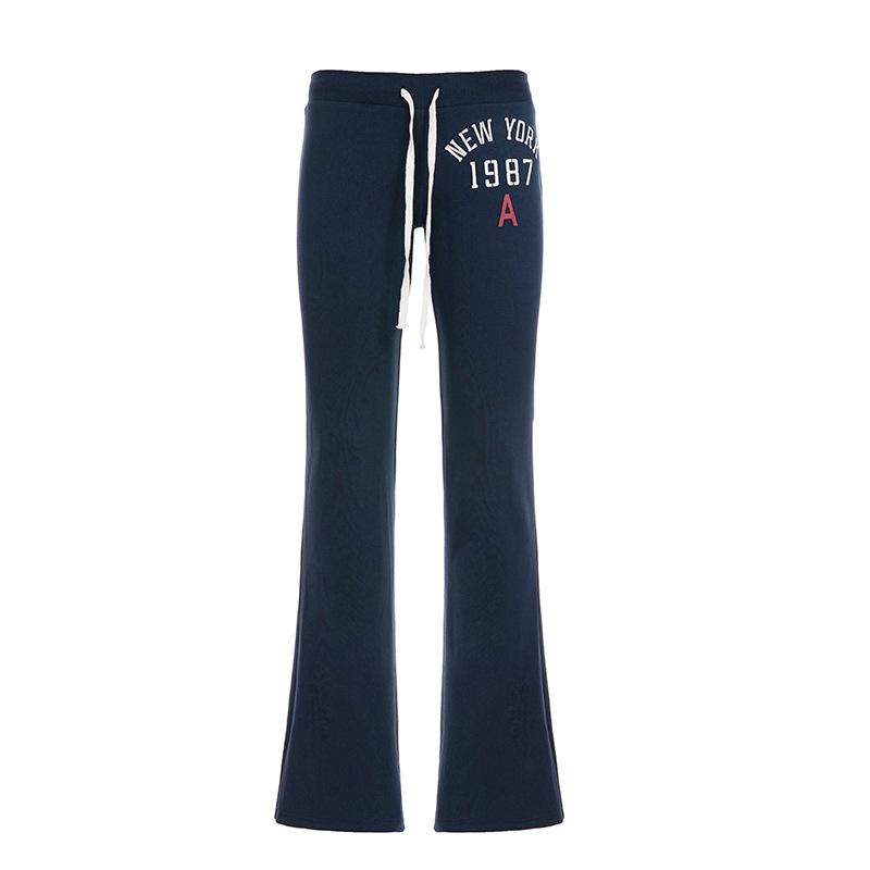 Y2K Retro Low Rise Flare Pants, Women s 1987 Graphic Print Slim Fit Sweatpants, Aesthetic Streetwear Trousers S