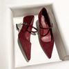 Black Suede Pointed Thick Heel Commuter High Heels Women's 2025 Spring New Year's One-word Buckle Retro Mary Jane Shoes