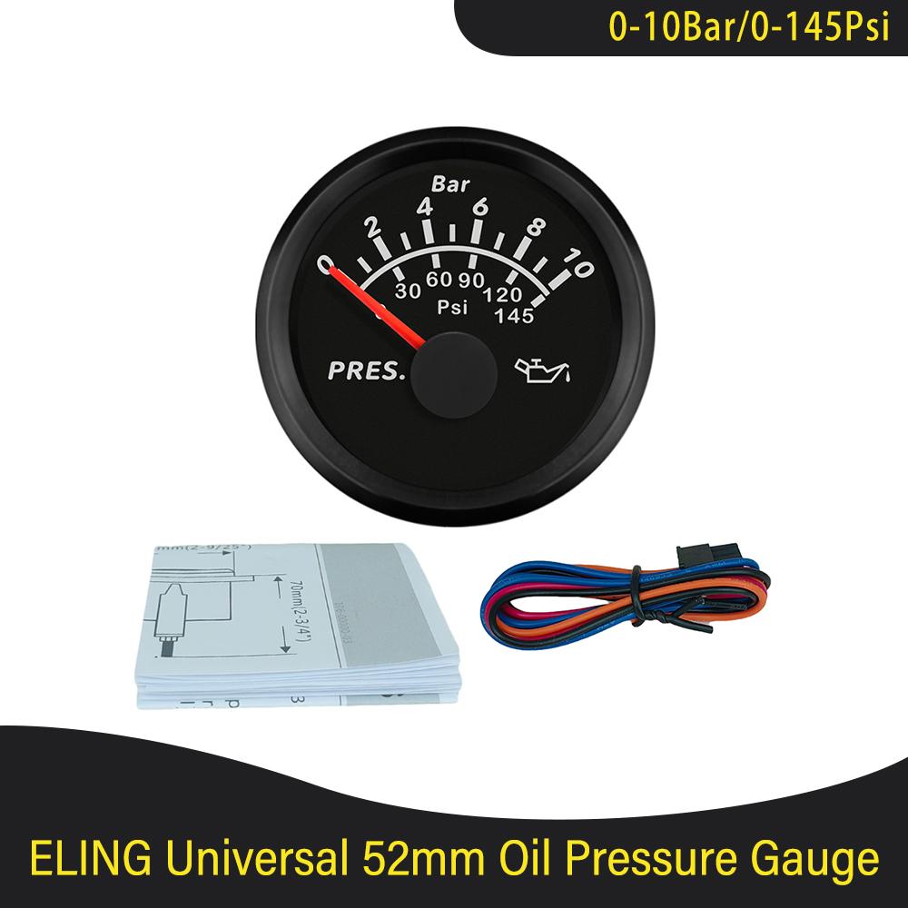 Waterproof 52mm Oil Pressure Gauge Meter 0-5Bar 0-75Psi 0-10Bar 0-145Psi with Red Backlight for Car Truck Boat Yacht 9-32V