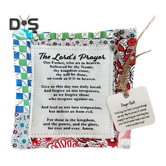 Mini colcha de oração, colcha de oração vintage com dispositivo de madeira dentro, colcha de oração de bolso feita à mão, quadrados, presente religioso para amigos cristãos