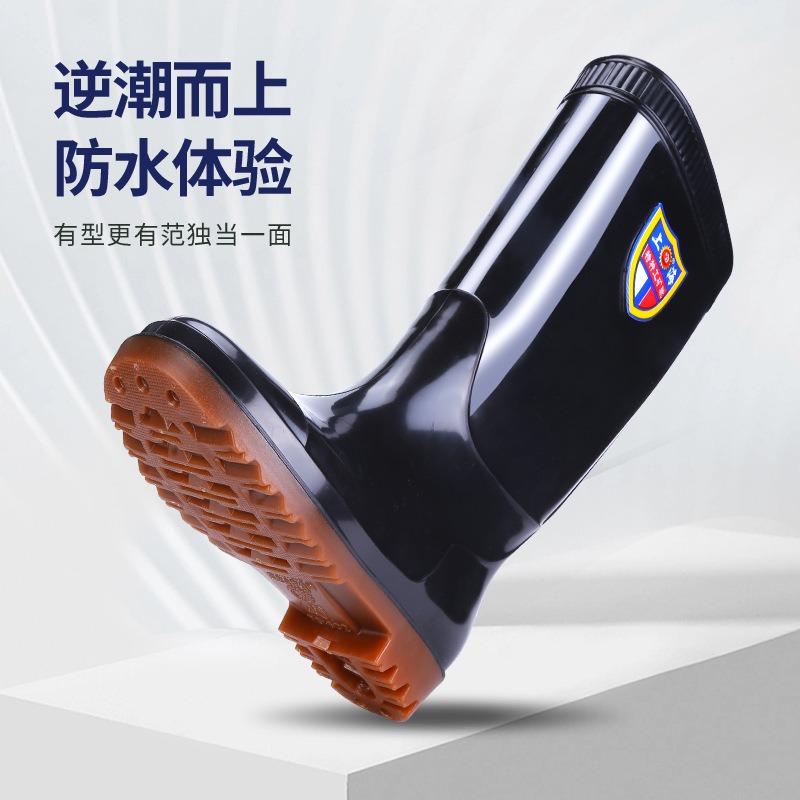 Cow tendon sole black tall men's rain boots integrated non-slip rain shoes aquatic fish pond cleaning kitchen water shoes rubber shoes