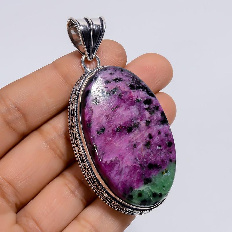 

Fabulous Top Grade Qualite 100% Natural Ruby Zoisite Oval Shape Vintage Style Handmade Jewelry 925 Steling Silver Pendant 2.6 WSJ-4837 2.6