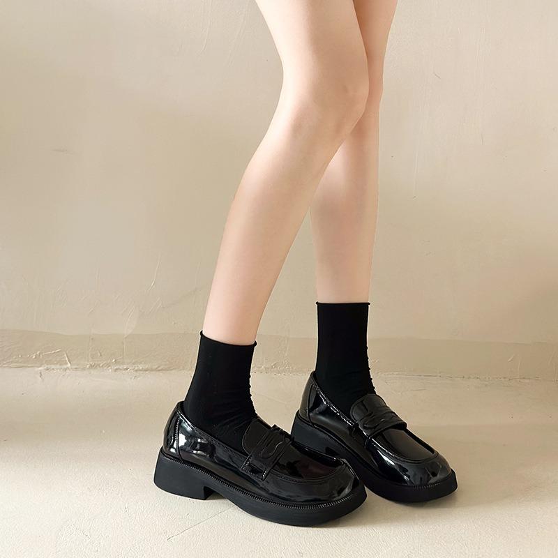 Spring Black Small Leather Shoes Women's One-pedal Women's Spring and Autumn New Single Shoes Doudou Shoes