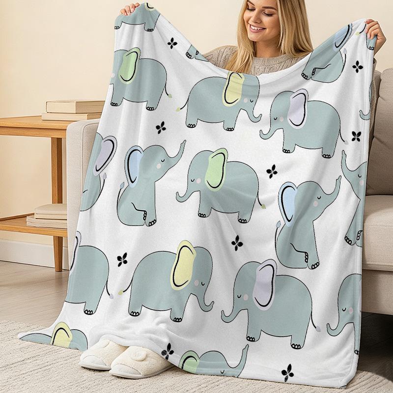 Maternity Flannel Throw Blanket - Anti-Pill, Soft Cartoon Elephant, Warm All-Season Home Nap, Festive for Christmas & Halloween